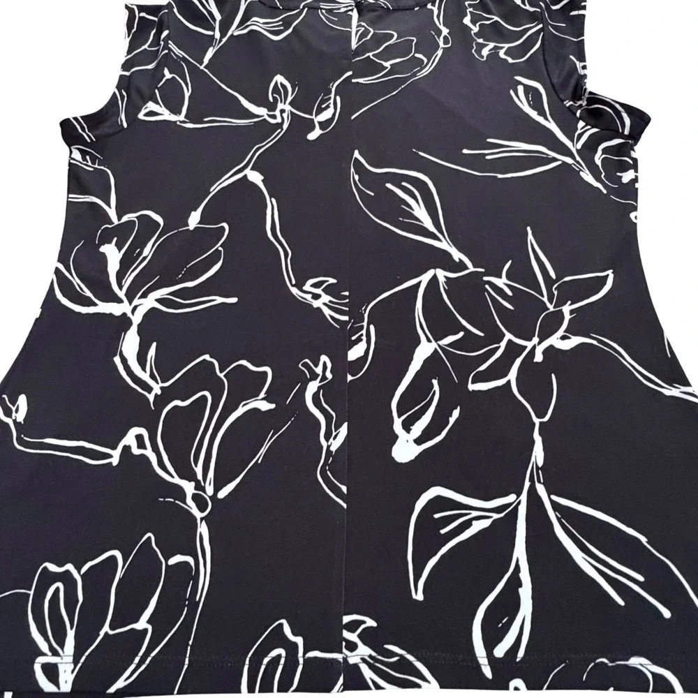 Karl Lagerfeld Paris Black White Floral Sleeveless Bow Neck Top Women's Size S - Picture 8 of 9